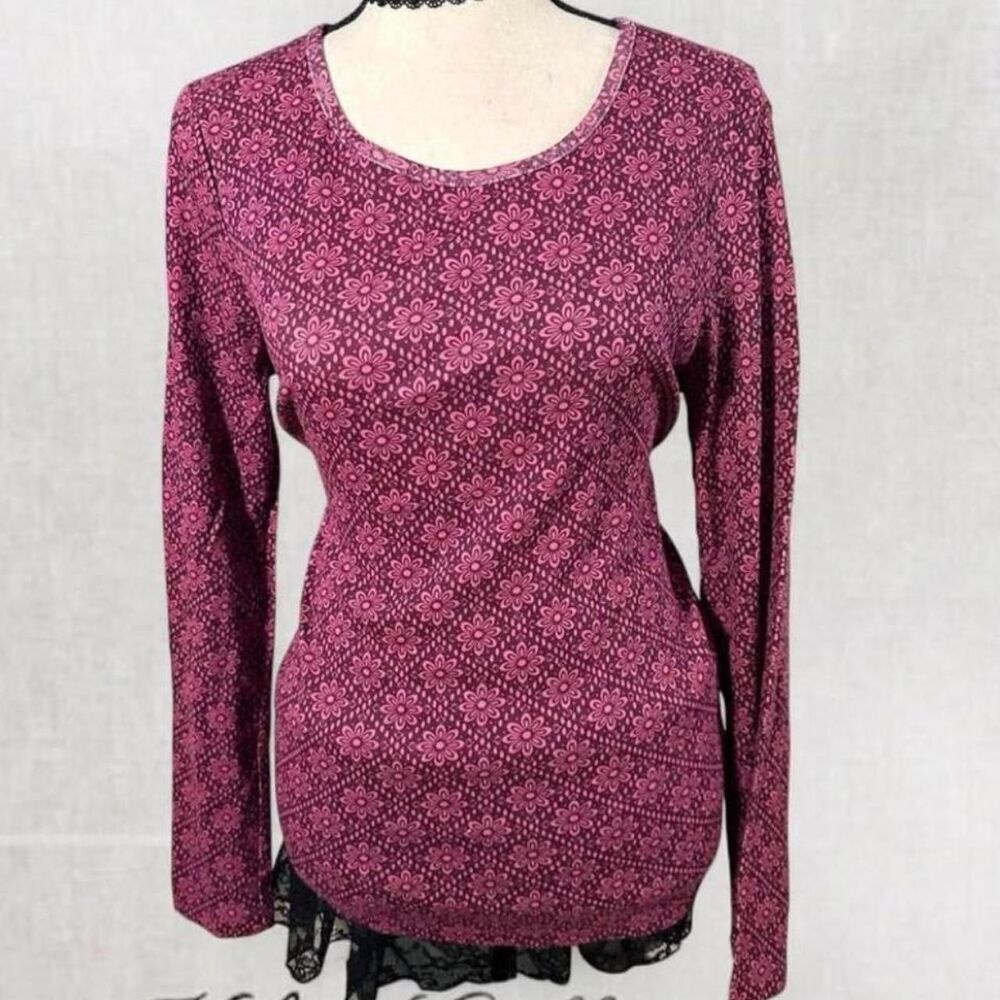 Fairycore Goth Floral Patterned Purple Long Sleeve Top